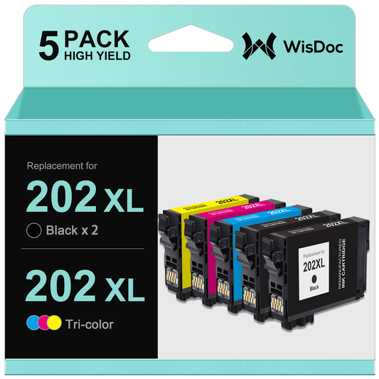 202XL Ink Cartridge for Epson XP-5100 WF-2860 Printer (2 Black, 1 Cyan, 1 Magenta, 1 Yellow, 5 Pack)