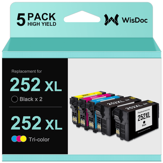 252 252XL Ink Cartridge for Epson Workforce WF-7620 WF-7710 WF-3640 WF-3630 WF-3620 WF-7610 WF-7110 Printer (Black Cyan Magenta Yellow,5-Pack)