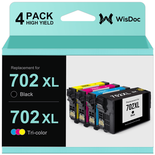 702 Ink for 702 XL 702XL T702 Ink Cartridge for Epson Workforce Pro WF3720 WF3733 WF3730 Printer (1 Black,1 Cyan,1 Magenta, 1 Yellow, 4PK)