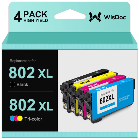 802XL Ink Cartridges for Epson 802 Ink Cartridges for Workforce Pro WF-4740 WF-4730 WF-4720 WF-4734 EC-4020 EC-4030 (1 Black, 1 Cyan, 1 Magenta, 1 Yellow)