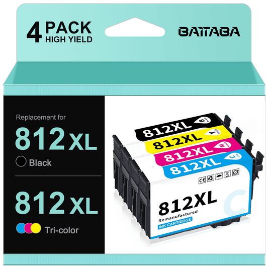 812XL Ink Cartridge  for Epson T812XL 812 XL for WF-7310 WF-7820 WF-7840 EC-C7000 Printer for Epson 812 812XL T812 XL Printer (Black, Cyan, Magenta, Yellow)