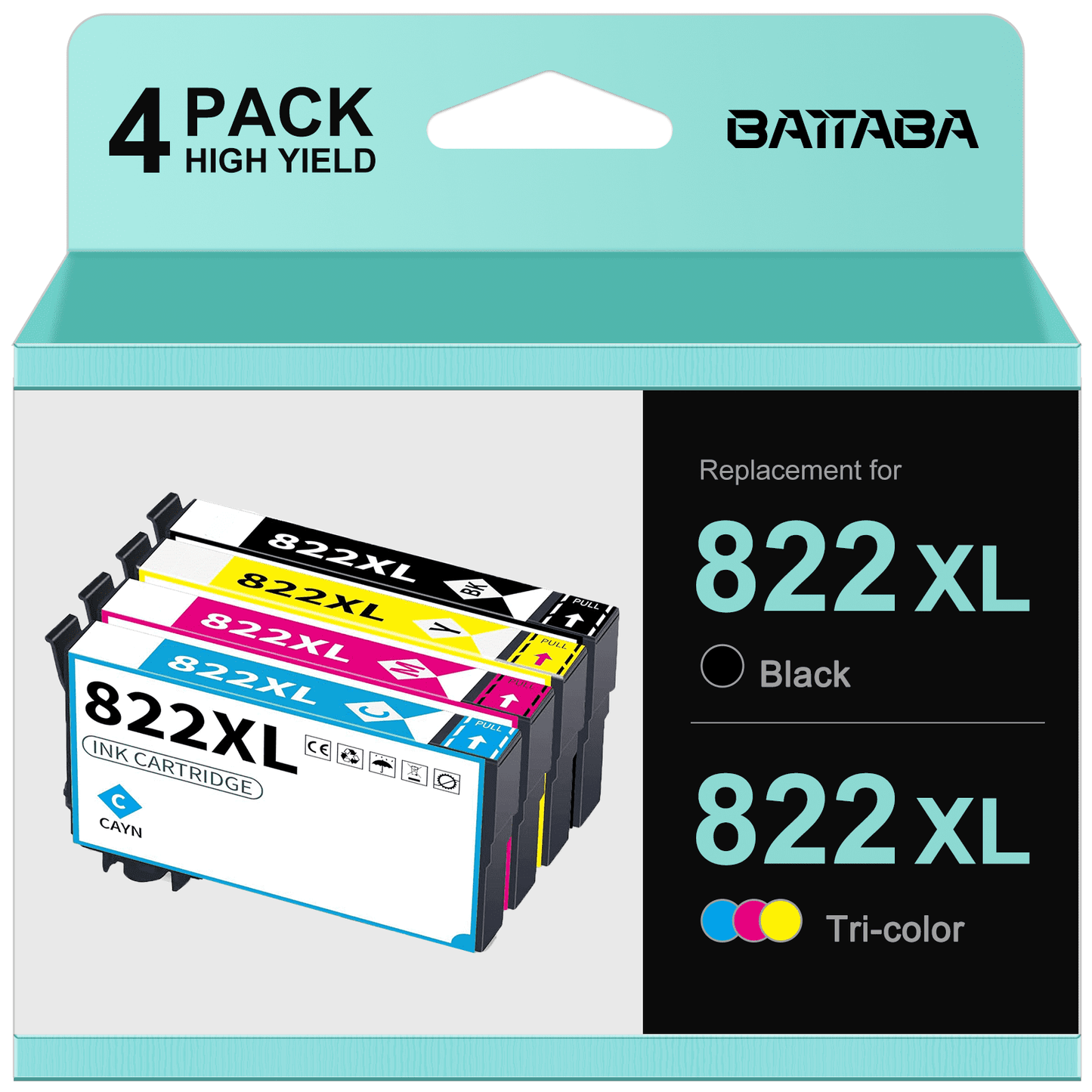 822XL Ink Cartridge  for Epson 822XL 822 XL T822XL for Workforce Pro WF-4830 WF-3820 WF-4834 WF-4820 Printer (Black, Cyan, Yellow, Magenta, 4-Pack)