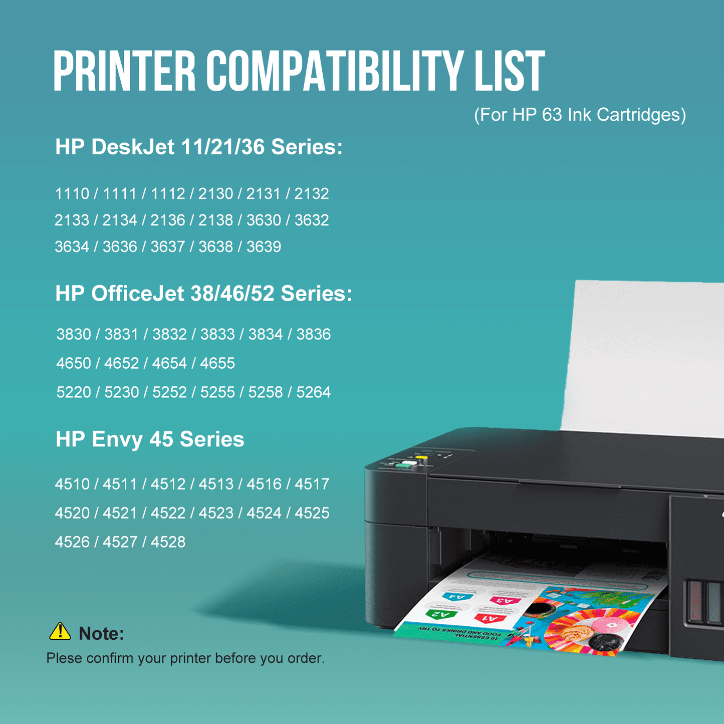 63XL Ink Cartridges for HP 63 63XL for HP Envy 4520 4516 Officejet 5255 5258 for HP DeskJet 1112 3632 3639 1112 2130 3632 3633 3634  Printer(1 Black+1 Color)